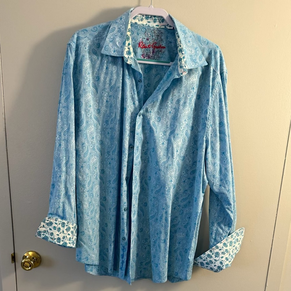 Robert Graham Men's Long Sleeve Taylor Fit Shirt Sky Blue Paisley Pattern (3XL)